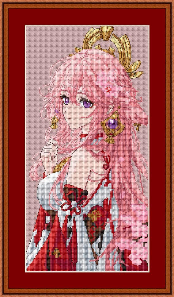 Cross Stitch Pattern Inspired Game Yae Miko Digital PDF, XSD Chart Fan Art Design