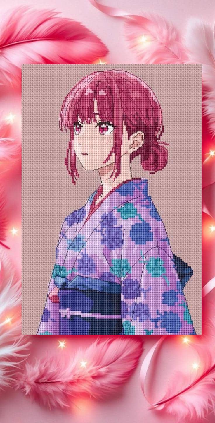 Anime Cross Stitch Pattern Blue Box Digital PDF, XSD Chart  Manga Fan Art