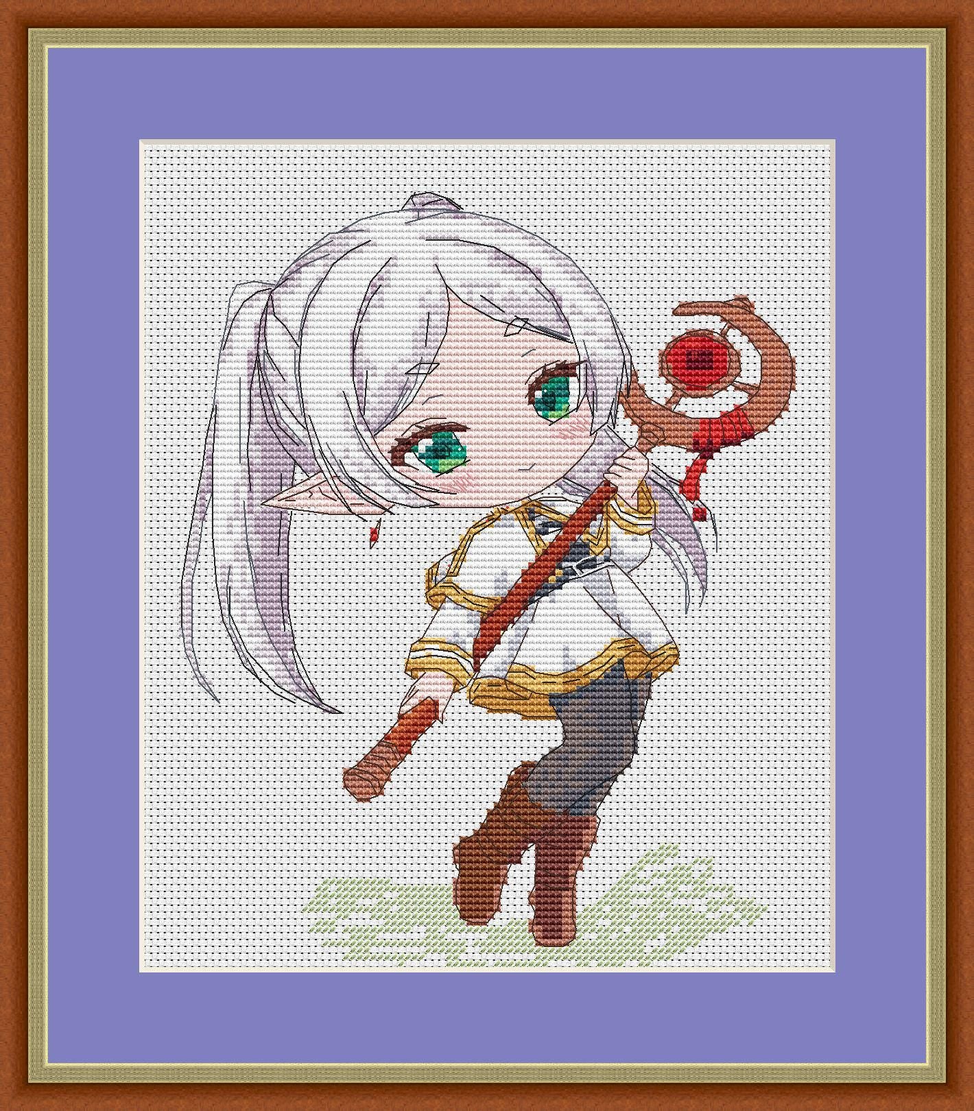 Anime Cross Stitch Pattern Frieren Digital PDF Chart  Manga Fan Art