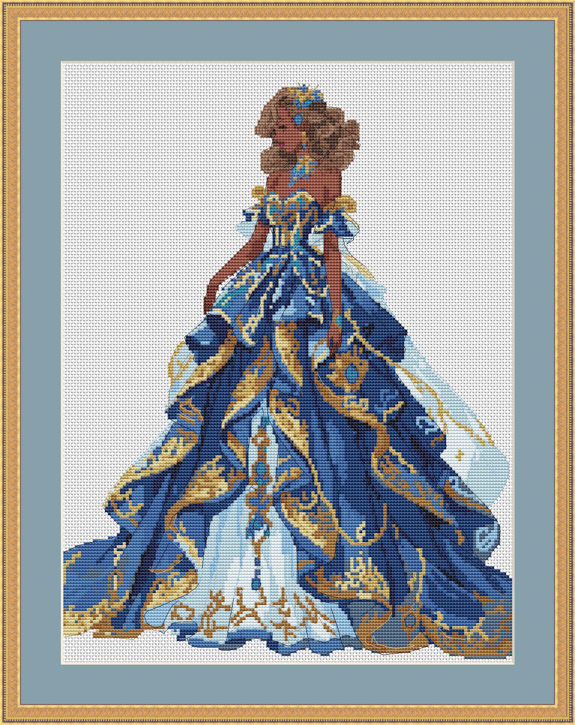 Ballroom Dress Cross Stitch Pattern Digital PDF Chart Art Design