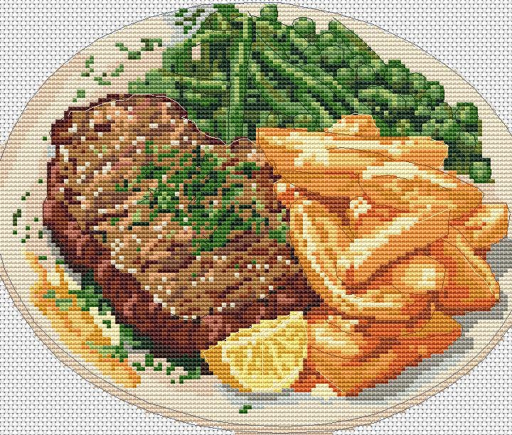 Cross Stitch Pattern Steak Digital PDF Chart Art Design