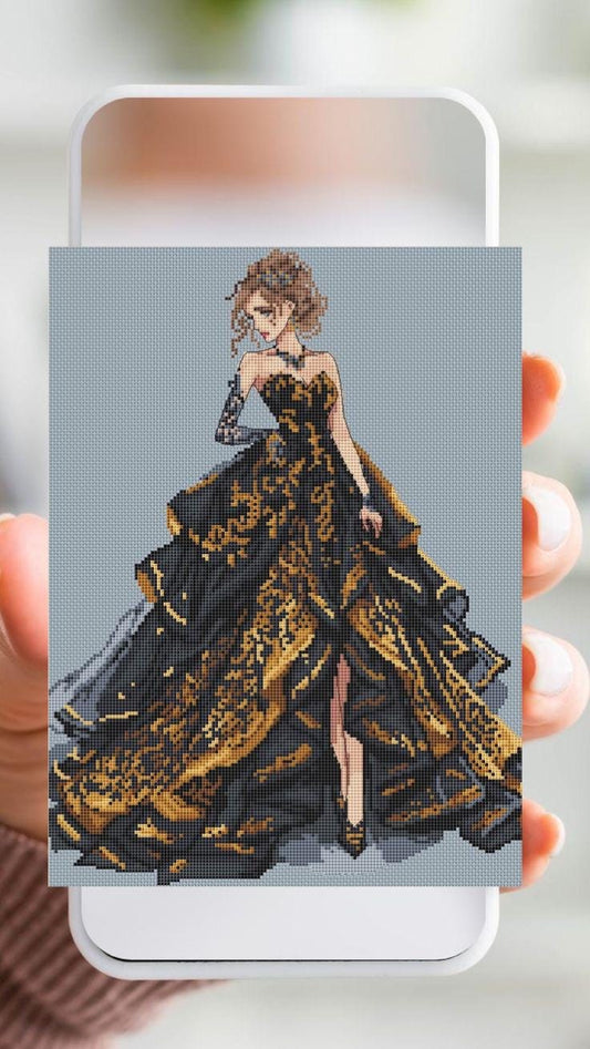 Ballroom Dress Cross Stitch Pattern Digital PDF, XSD Chart Art Design