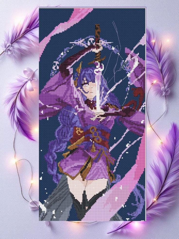 Cross Stitch Pattern Inspired Game Raiden Shogun Digital PDF, XSD Chart Fan Art Design
