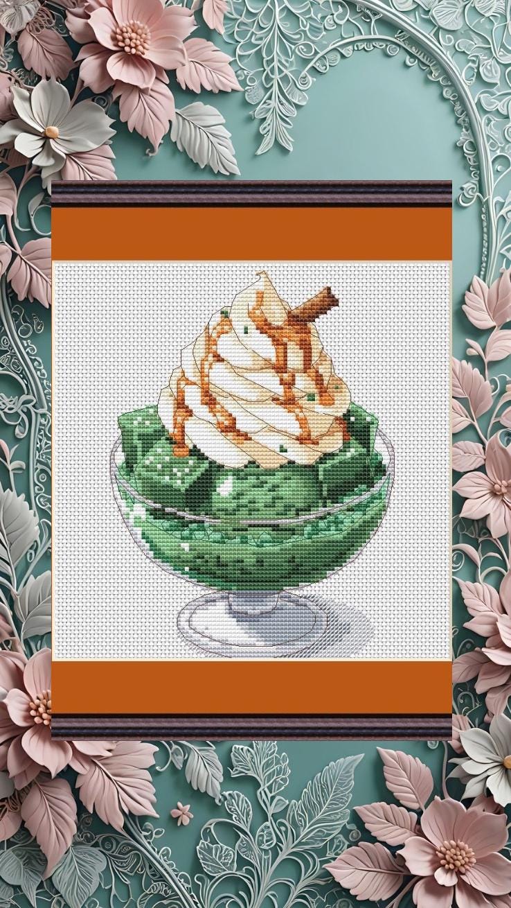 Cross Stitch Pattern Matcha Digital PDF, XSD Chart Art Design