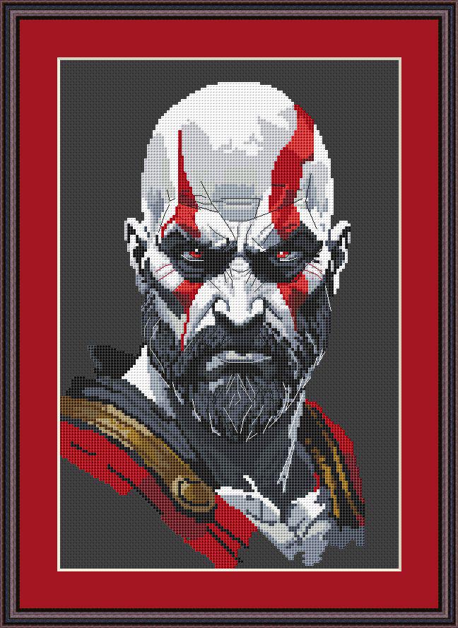 Cross Stitch Pattern God of War Digital PDF, XSD Chart Fan Art Design