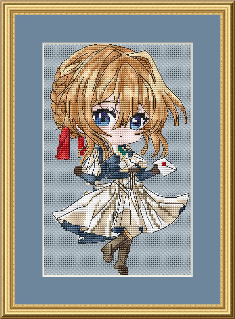 Anime Cross Stitch Pattern Violet E Digital PDF XSD Chart Fan Art Design